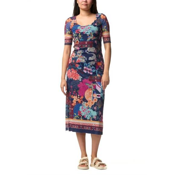NEW JOHNNY WAS maya mesh midi dress in dreamer blue